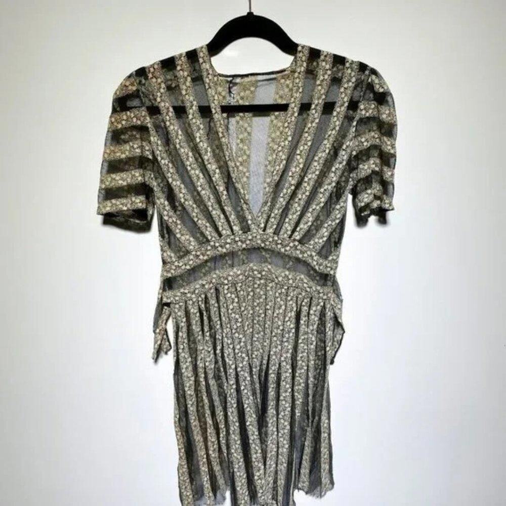 Womens Black & Cream Lace Summer Dress Size S
